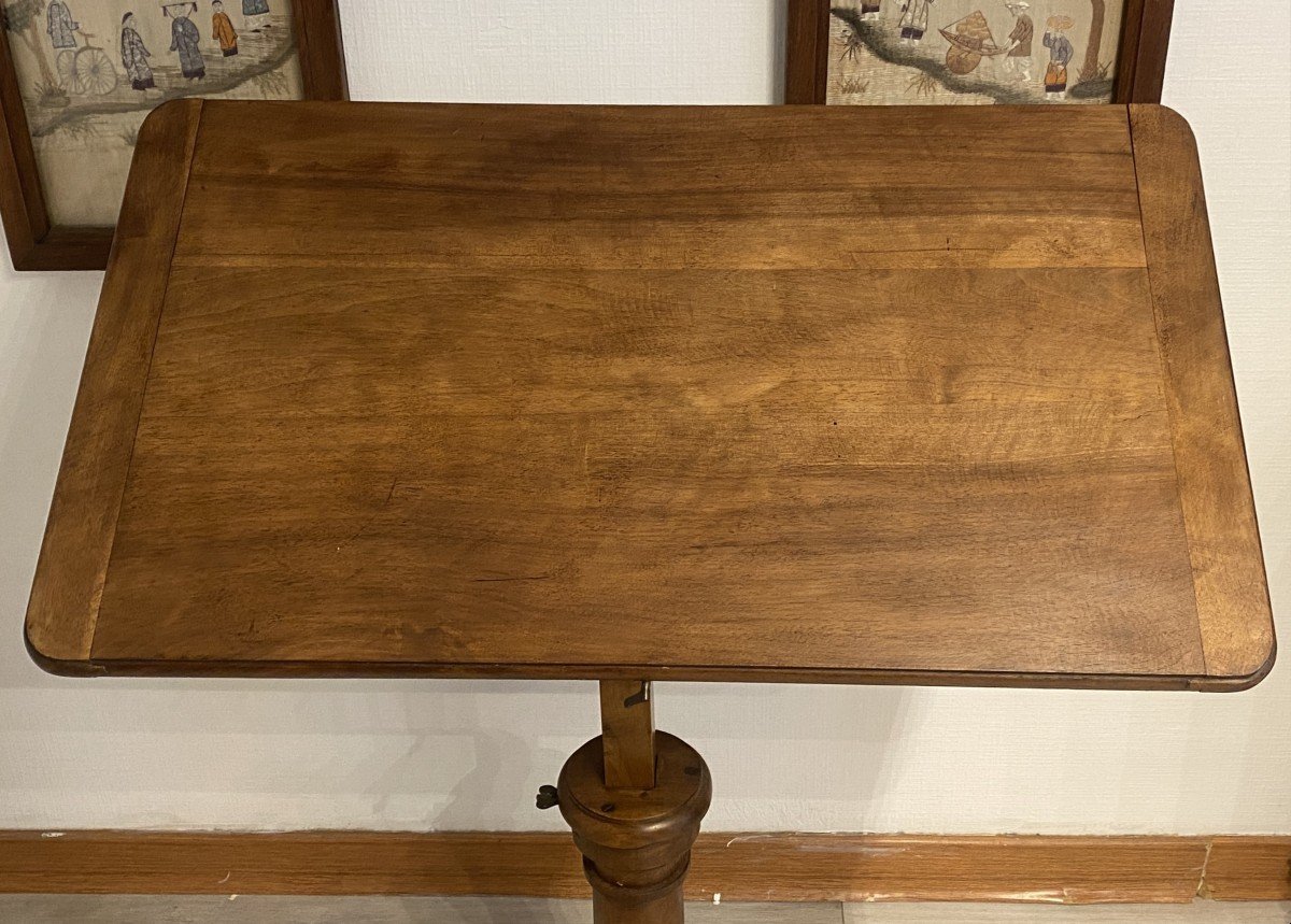 Lectern Or Table With Dupont System In Walnut, 19th Century-photo-4