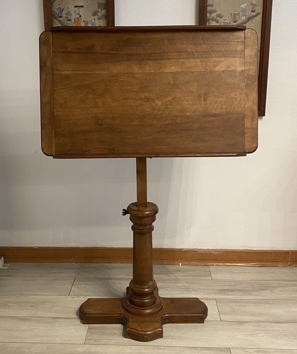 Lectern Or Table With Dupont System In Walnut, 19th Century