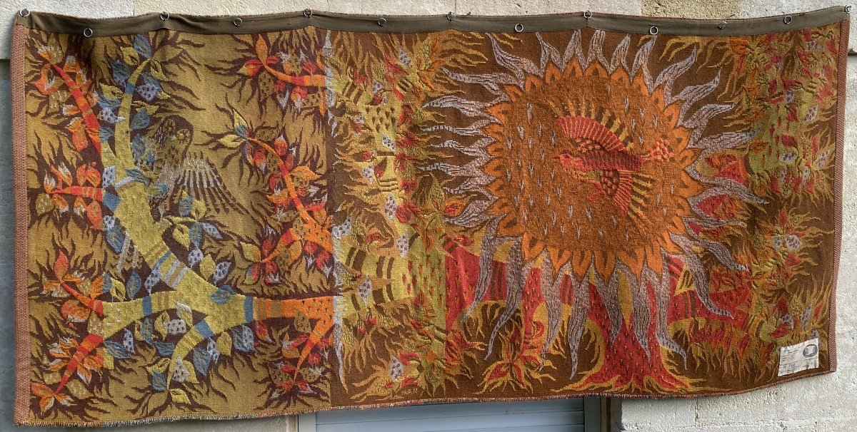 Large Aubusson Tapestry By Mr. Ray Day And Night 1960 Atelier Four Paris 20th Century-photo-3