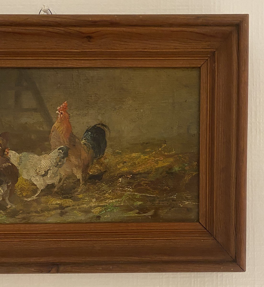 Oil Painting On Panel Rooster And Hens On The Farm 19th Century-photo-4