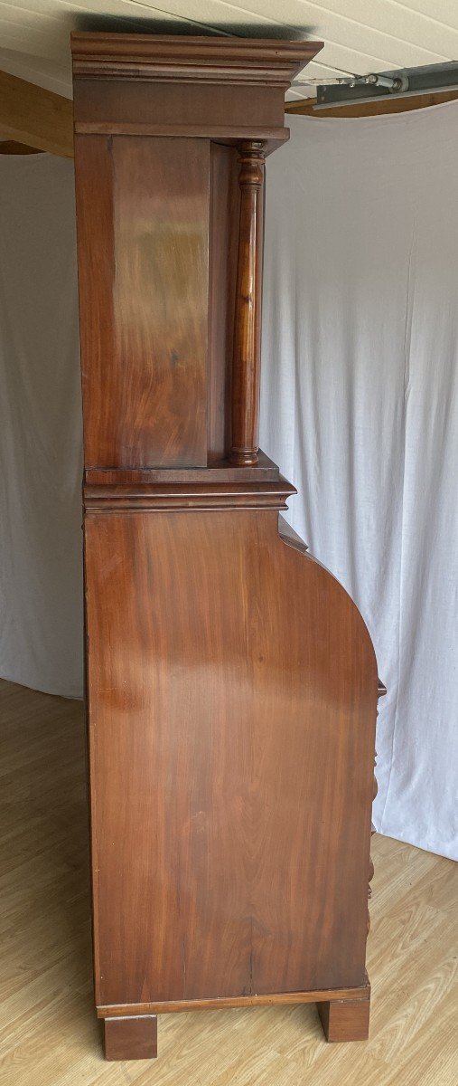 Scriban Desk Cylinder In Flamed Mahogany Biedermeier 19th -photo-4