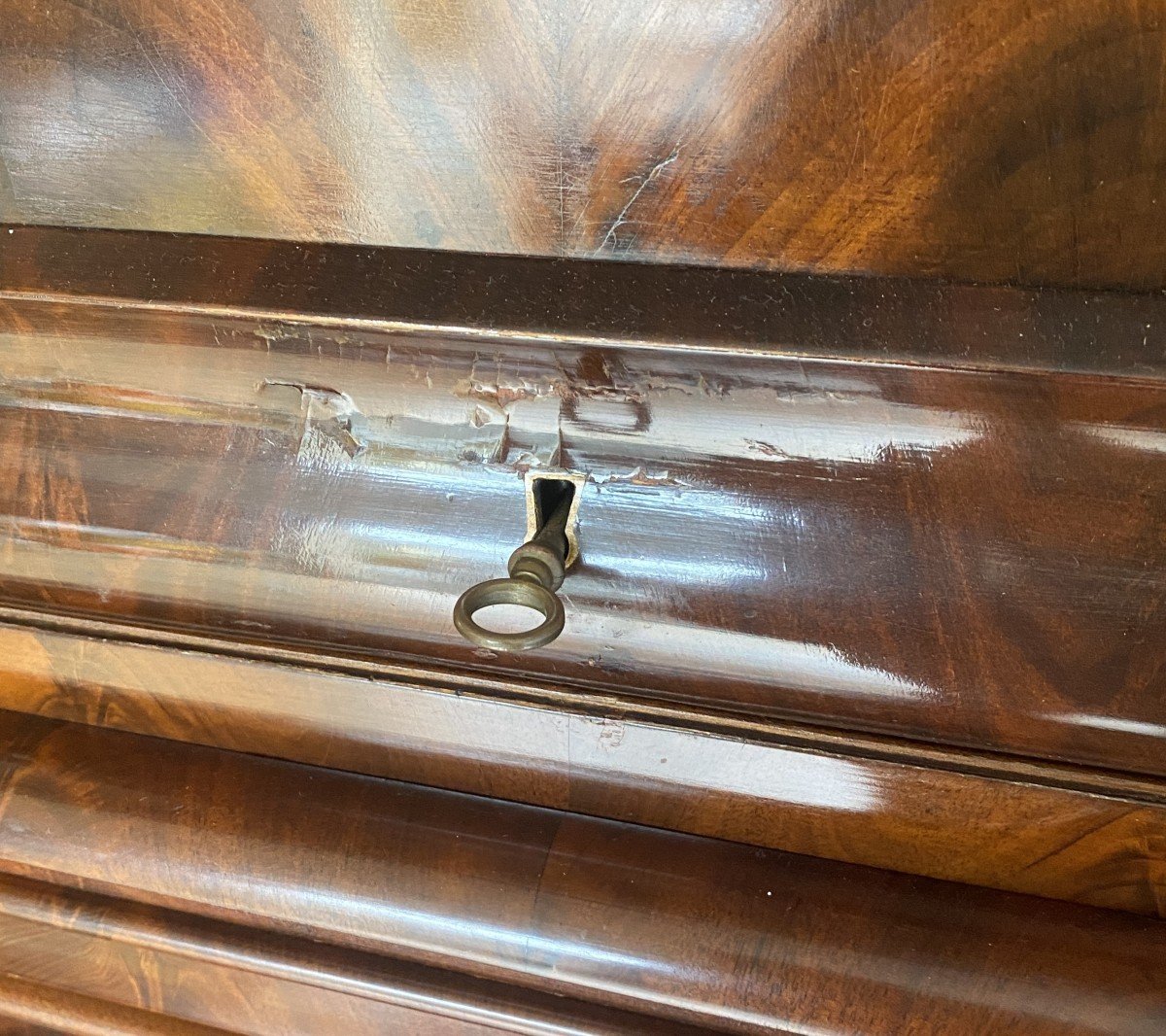 Scriban Desk Cylinder In Flamed Mahogany Biedermeier 19th -photo-7