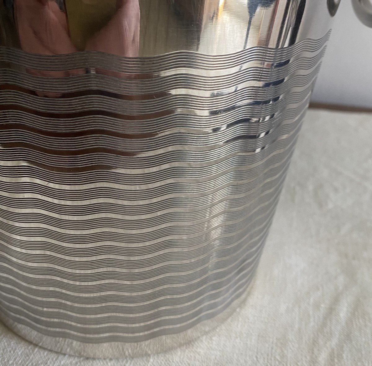 Art Deco Champagne Bucket Cooler In Silver Metal 20th Century-photo-2