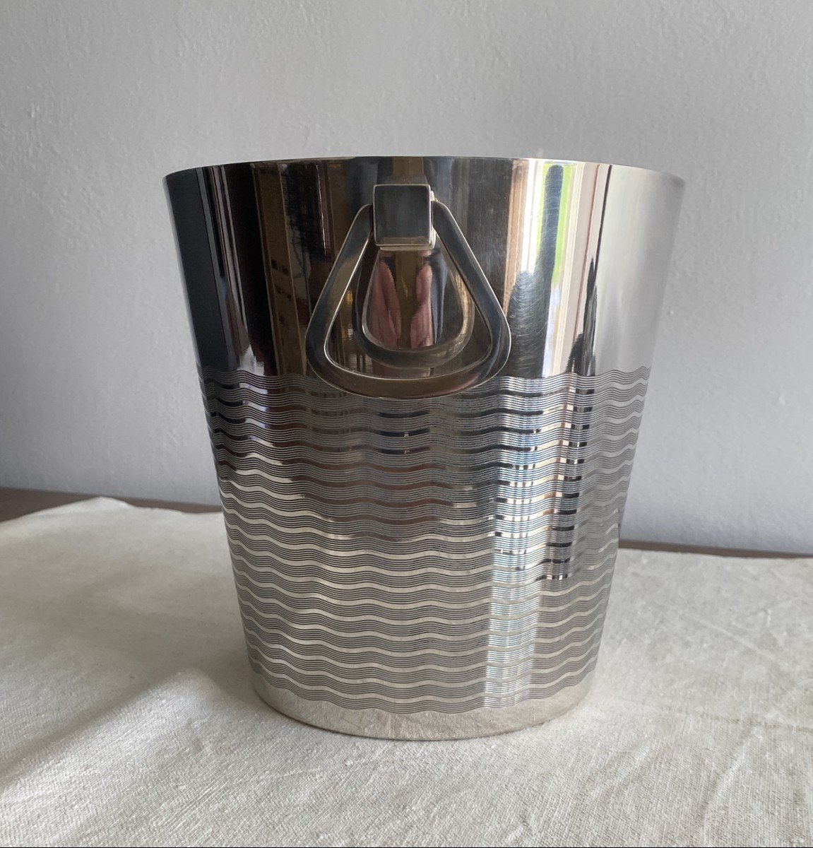 Art Deco Champagne Bucket Cooler In Silver Metal 20th Century-photo-1