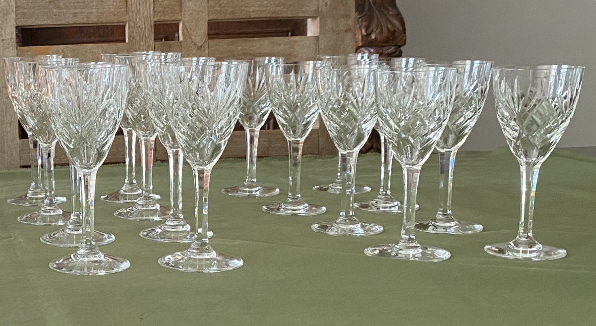 Service De Verres En Cristal St Louis Taillé Modèle Chantilly 32 Pièces XX ème-photo-3