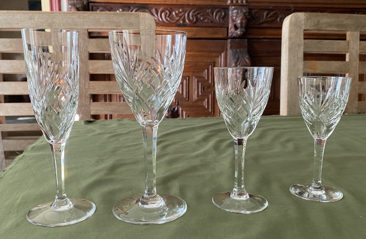 St Louis Cut Crystal Glassware Set Chantilly Model 32 Pieces 20th Century-photo-2