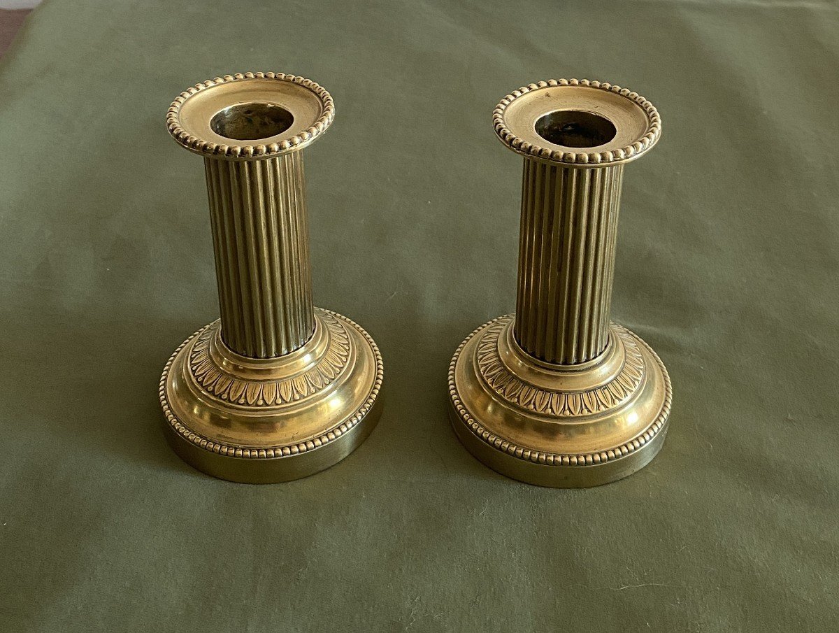 Pair Of Candlesticks Or Table Ends In Chiseled Gilt Bronze, 19th Century