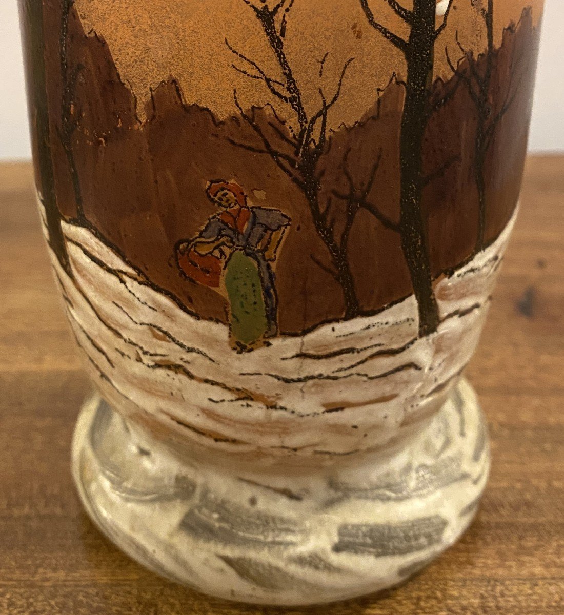 Art Nouveau Enamelled Vase Animated Snowy Landscape By Legras 20th Century-photo-2