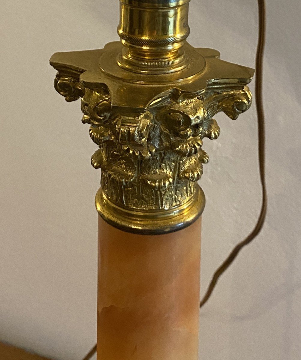 19th Century Onyx And Bronze Oil Column Lamp-photo-4