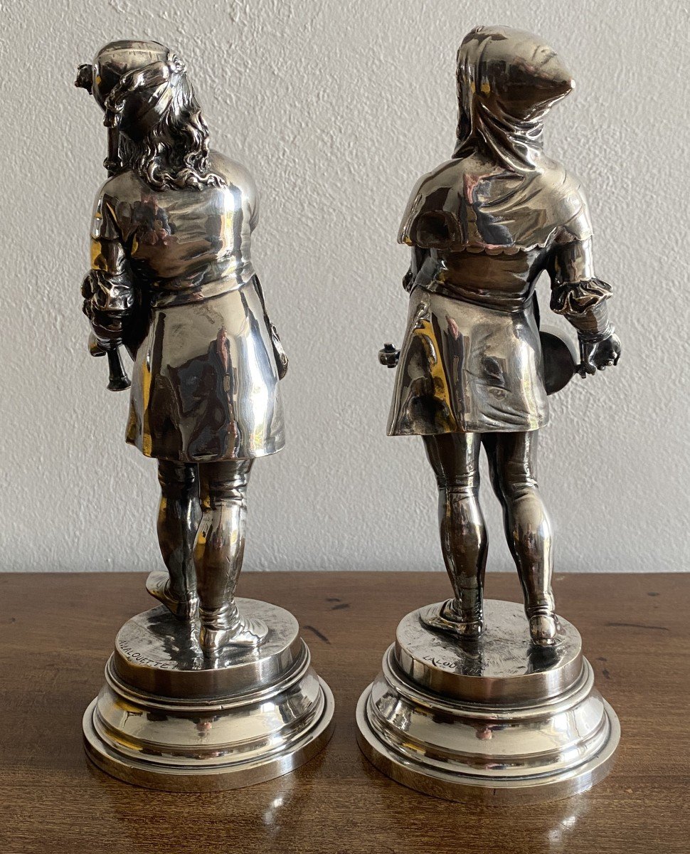 Auguste Louis Lalouette Pair Of Sculptures In Chiseled And Silvered Bronze, 19th Century-photo-3