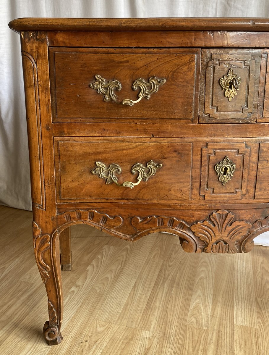 Louis XV Curved Chest Of Drawers In Walnut, 18th Century-photo-3