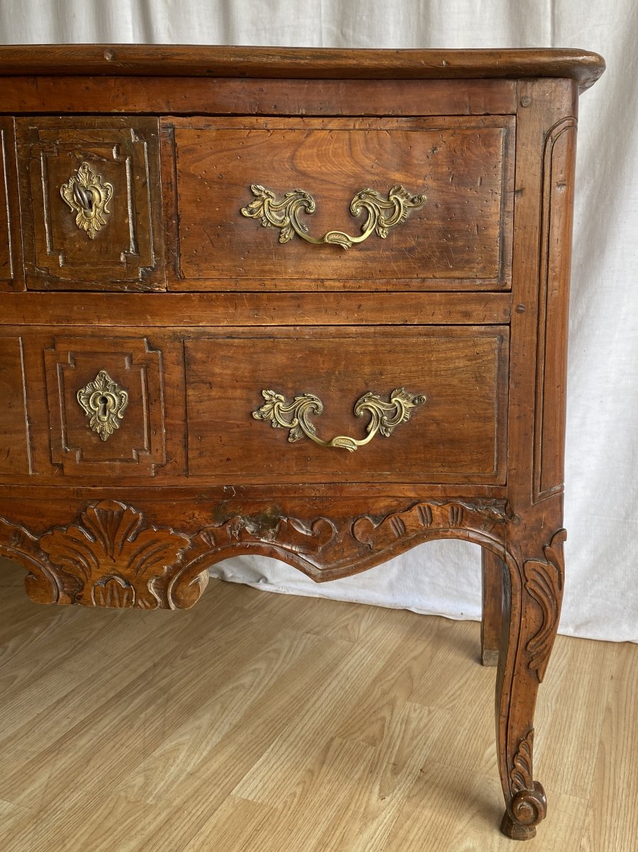 Louis XV Curved Chest Of Drawers In Walnut, 18th Century-photo-4