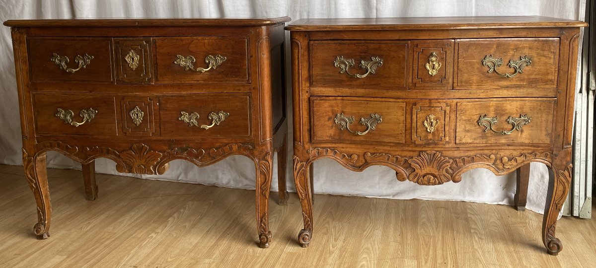 Commode Louis XV Galbée En Noyer XVIII ème N°2-photo-6