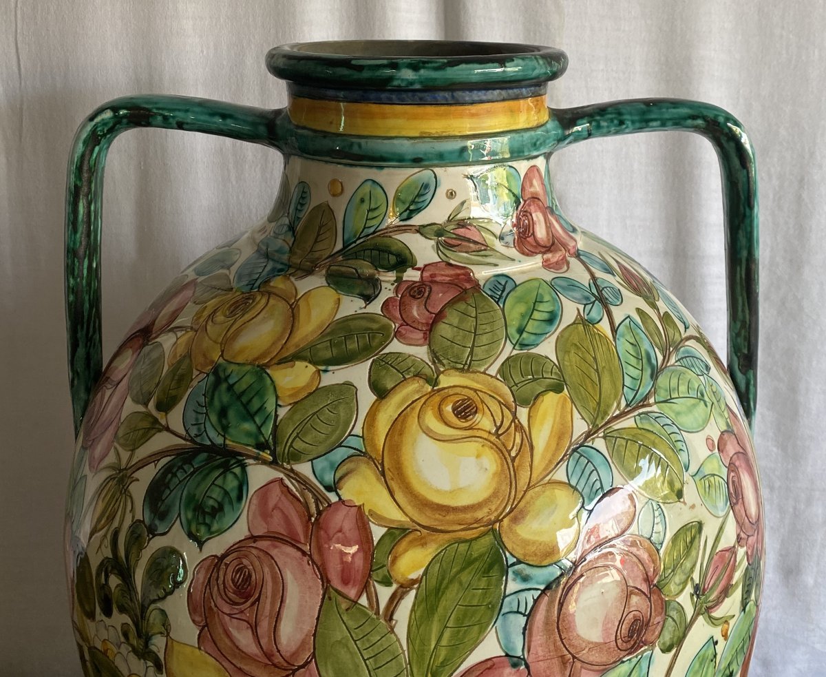  Vase Amphore en céramique Décor De Fleurs Italie XX ème-photo-2