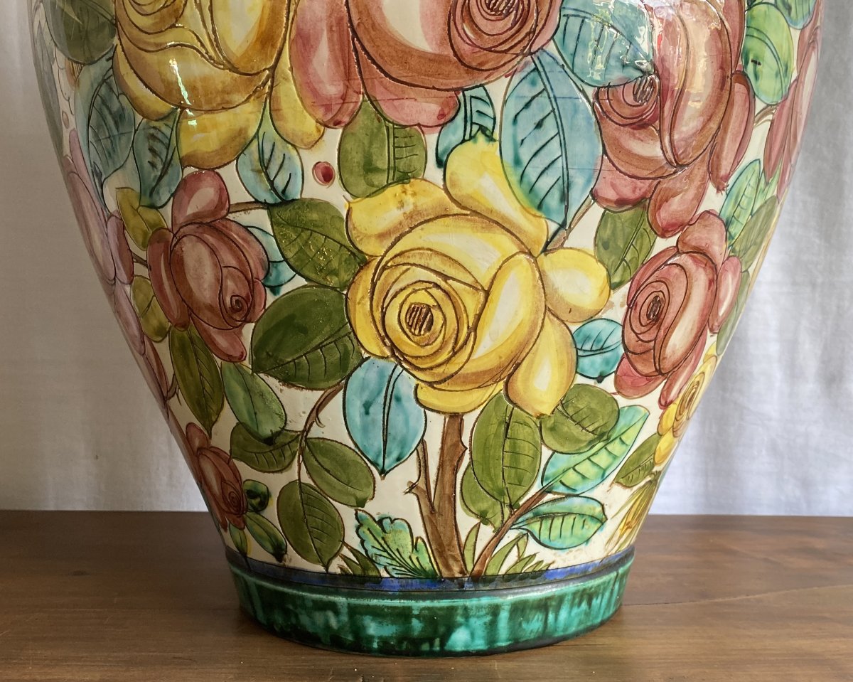  Vase Amphore en céramique Décor De Fleurs Italie XX ème-photo-3