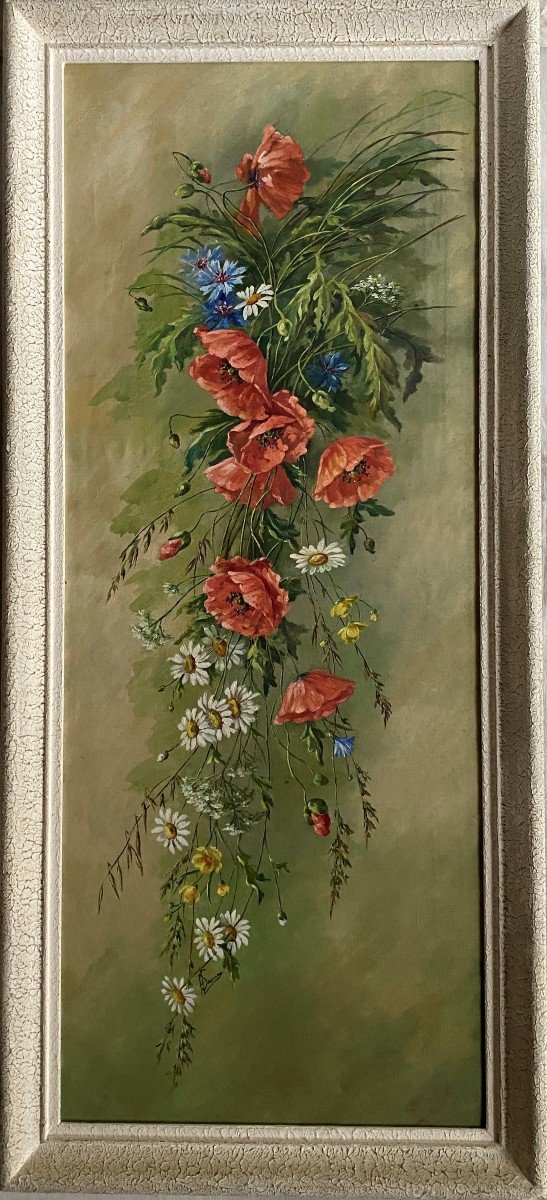 Table Oil On Canvas Bouquet Of Country Flowers Of The Twentieth-photo-2