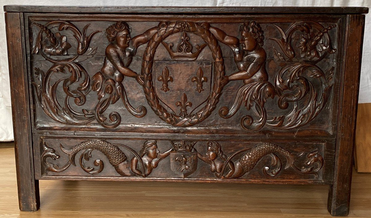 Large Chest With The Coat Of Arms Of Royalty With Flowers Of Lys XVI