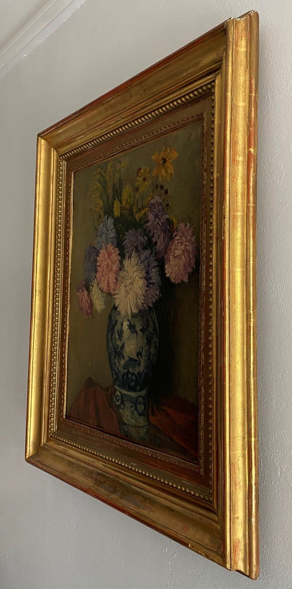 Jacmad Louisa Oil Painting On Canvas Representing A Bouquet Of Flowers XX Th-photo-1