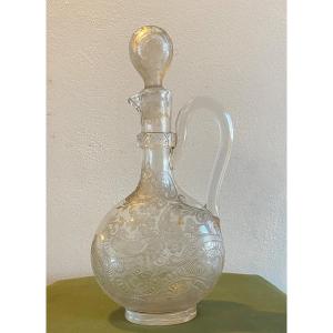 Carafe Ou Aiguière En Verre En Applique, Soufflé Et Gravé à La Roue XVIII ème