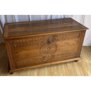 Large Carved Walnut Chest With 18th Century Plant Motif