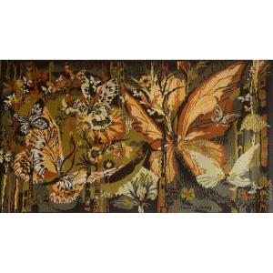 Lelong Hervé Aubusson Tapestry "la Papillonnière" 20th Century