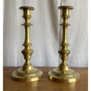 Pair Of Candlesticks In Chiseled Bronze Louis Philippe XIXth 