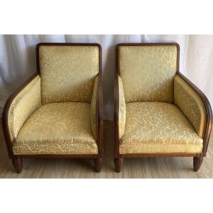 Pair Of 20th Century Art Deco Mahogany Armchairs