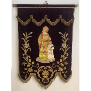 Large 19th Century Velvet Religious Procession Banner