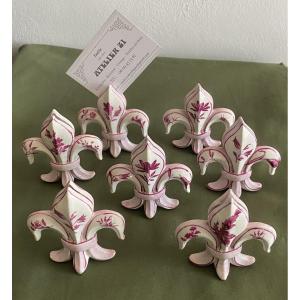 7 Fleur De Lys Menu Or Card Holders In 19th Century Earthenware 