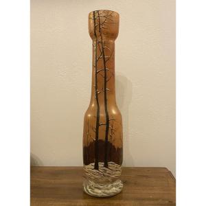 Vase Art Nouveau émaillé Paysage Enneigé Animé De Legras XX ème