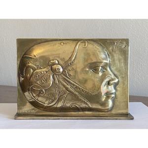 TREMOIS Pierre Yves bronze bas-relief femme à la pieuvre XX ème