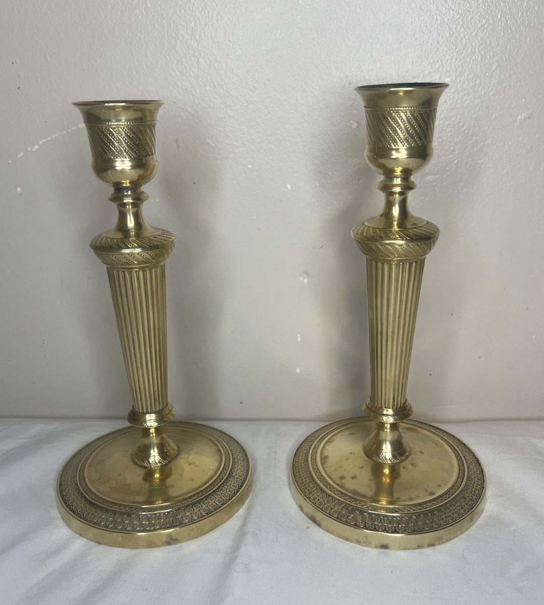 Pair Of Candlesticks, Chiseled Bronze, Empire Period-photo-1