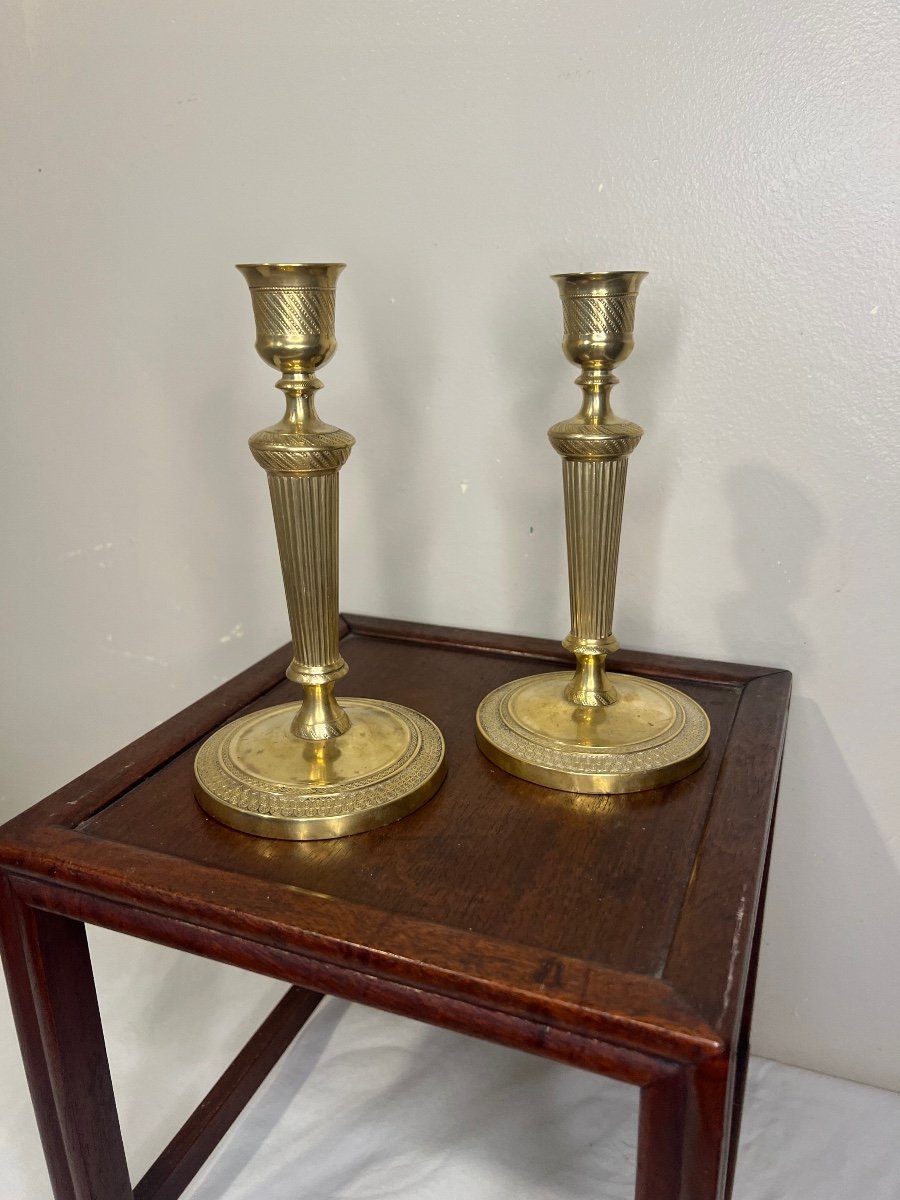 Pair Of Candlesticks, Chiseled Bronze, Empire Period-photo-6
