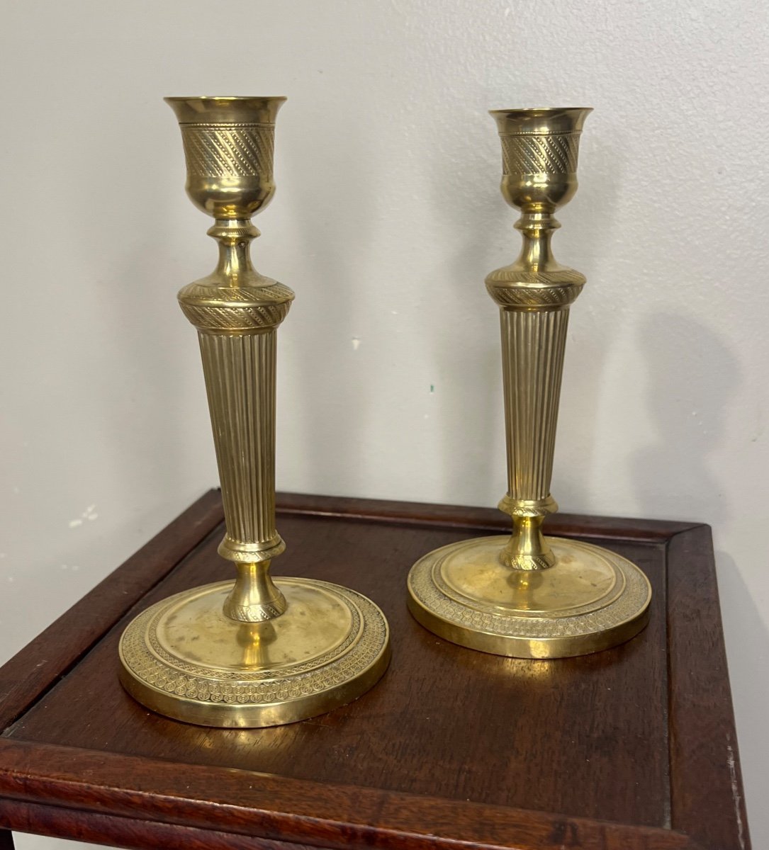 Pair Of Candlesticks, Chiseled Bronze, Empire Period