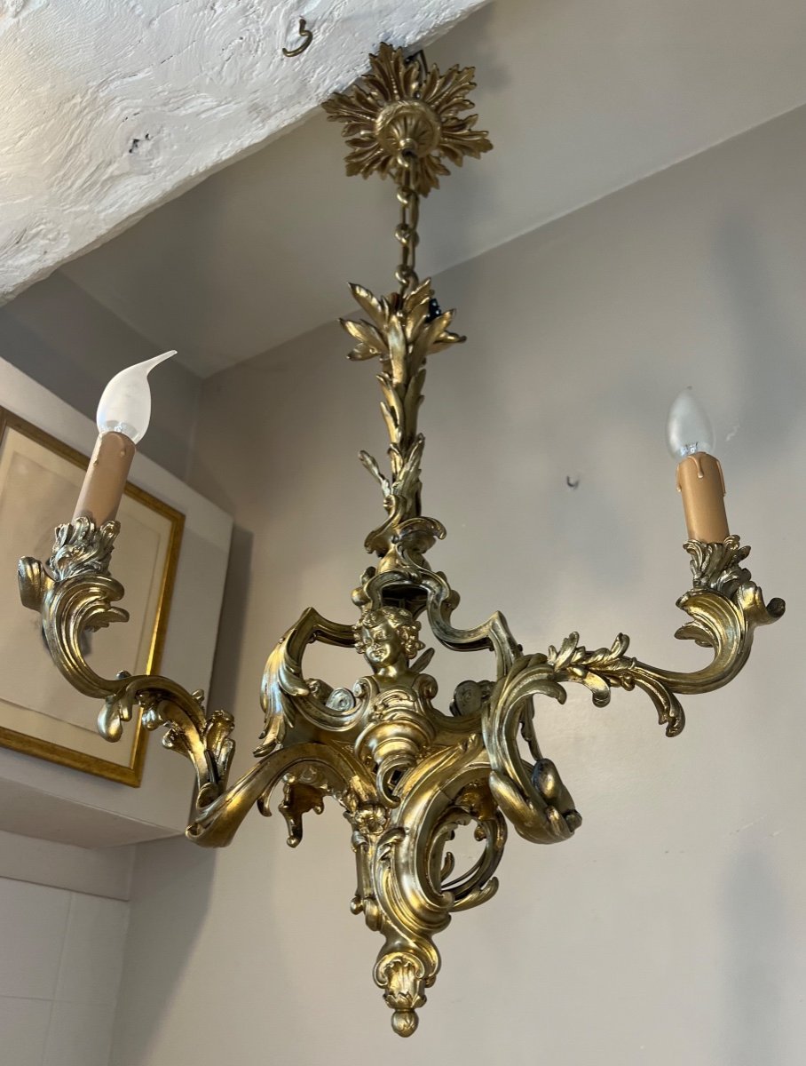 Rocaille Chandelier In Bronze XIX-photo-2