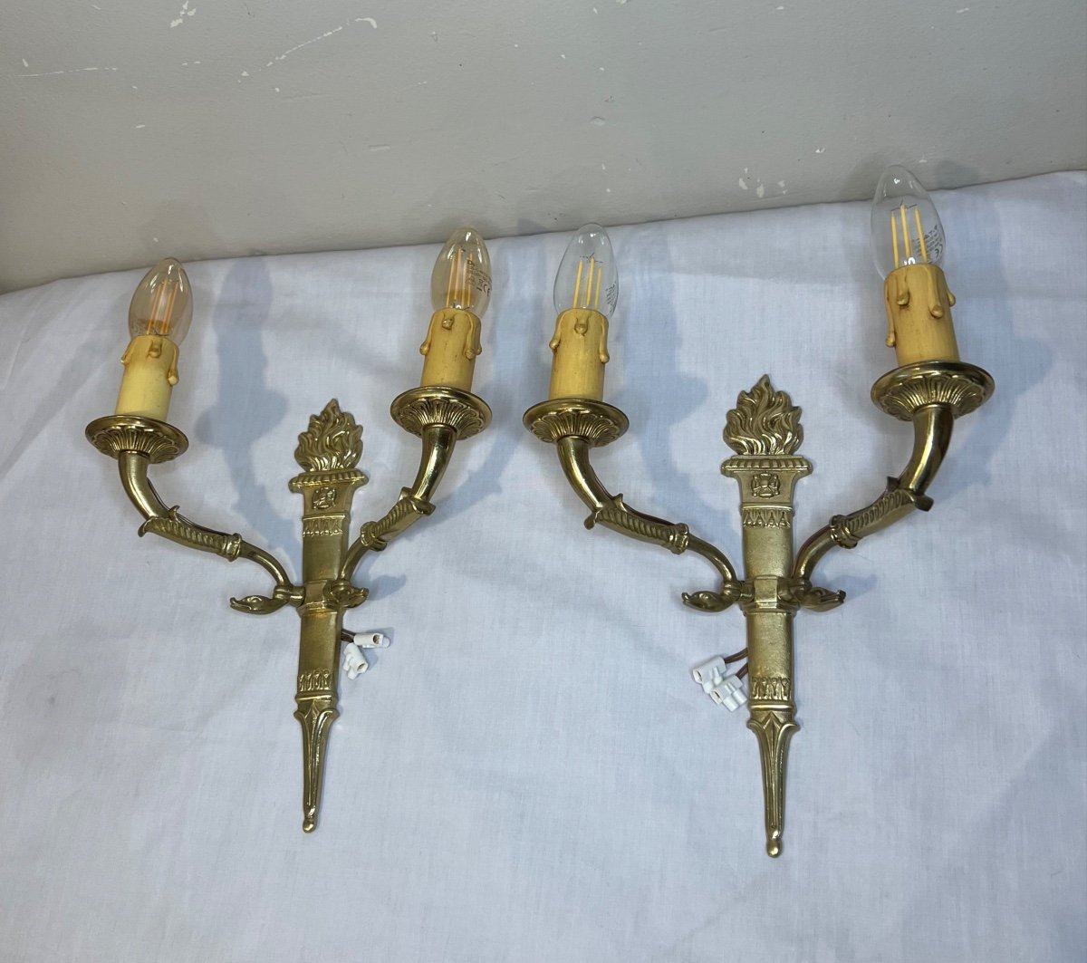 Pair Of Gilt Bronze Wall Torches-photo-2