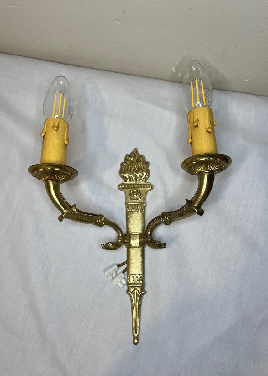 Pair Of Gilt Bronze Wall Torches-photo-3