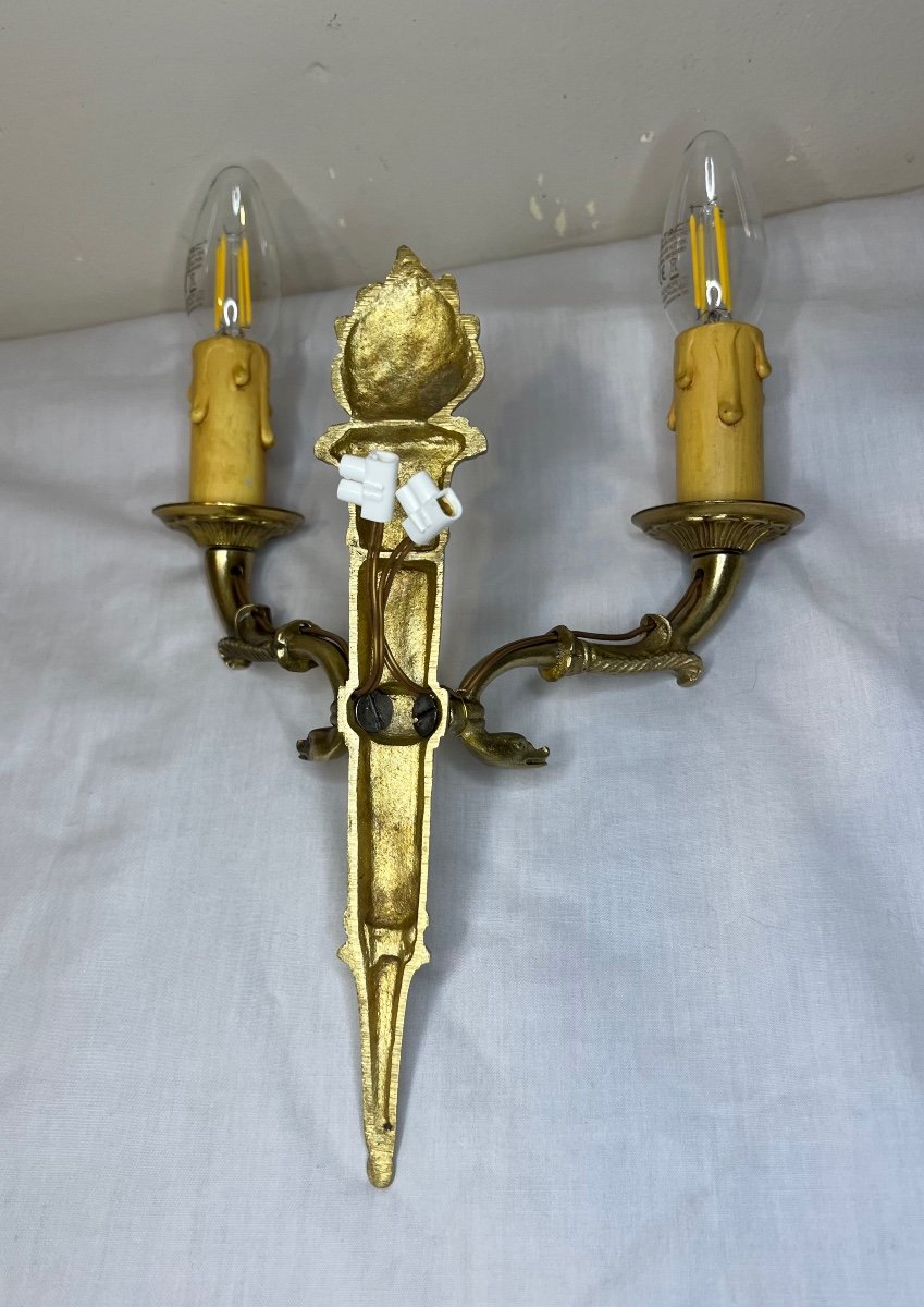 Pair Of Gilt Bronze Wall Torches-photo-3