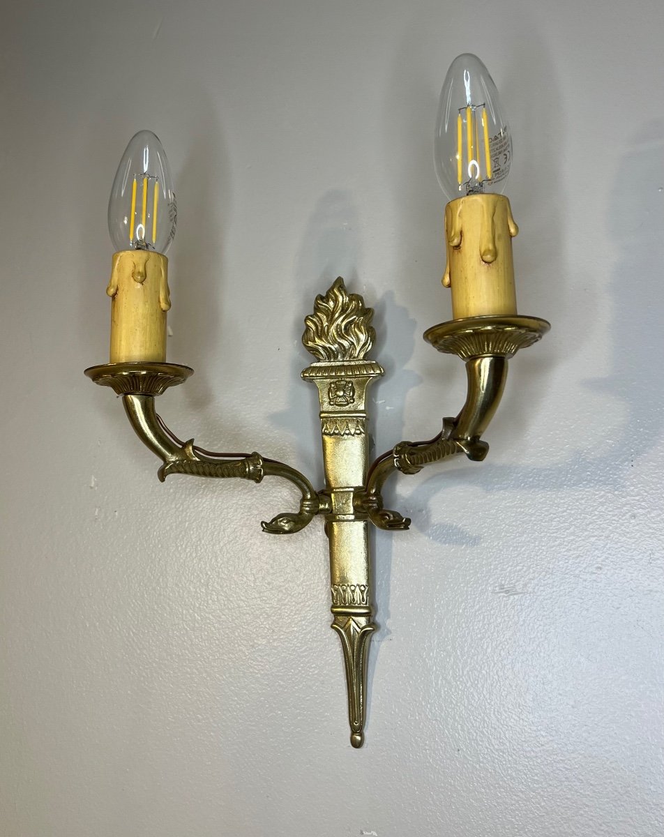 Pair Of Gilt Bronze Wall Torches-photo-4