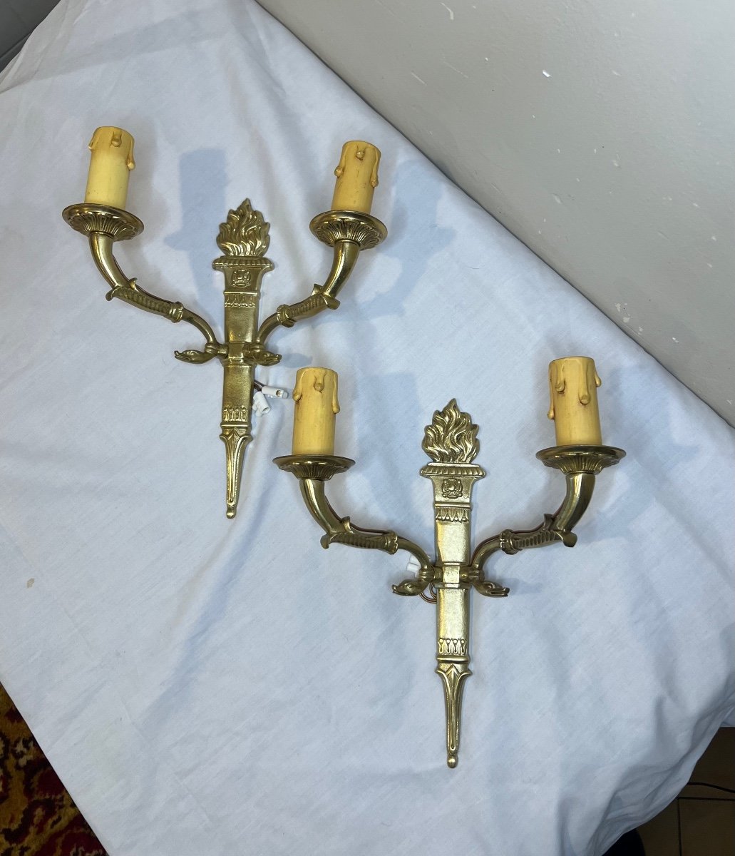 Pair Of Gilt Bronze Wall Torches-photo-5