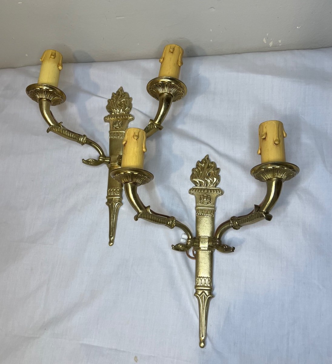 Pair Of Gilt Bronze Wall Torches-photo-6