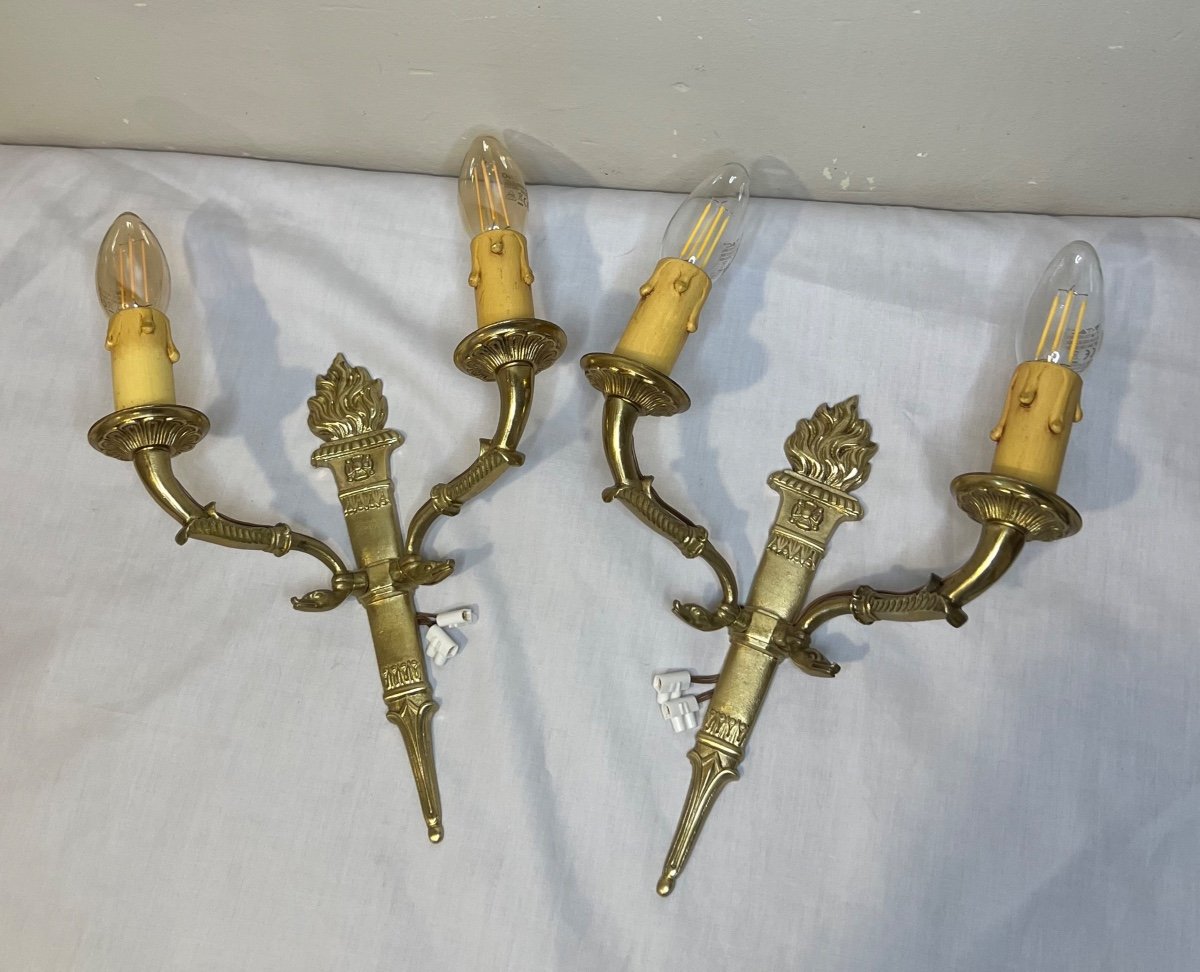 Pair Of Gilt Bronze Wall Torches