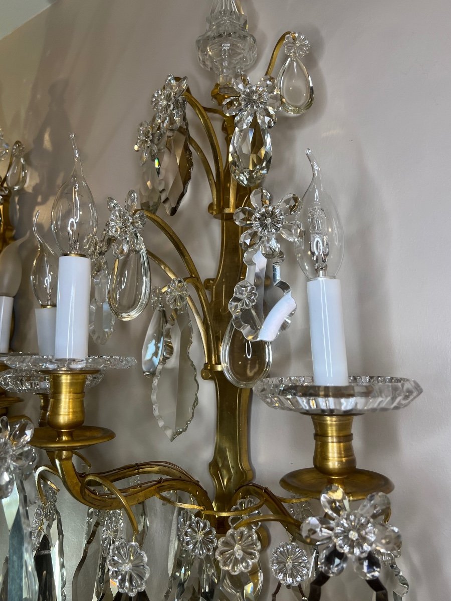 Large Pair Of 3-light Bronze And Crystal Wall Lights -photo-2