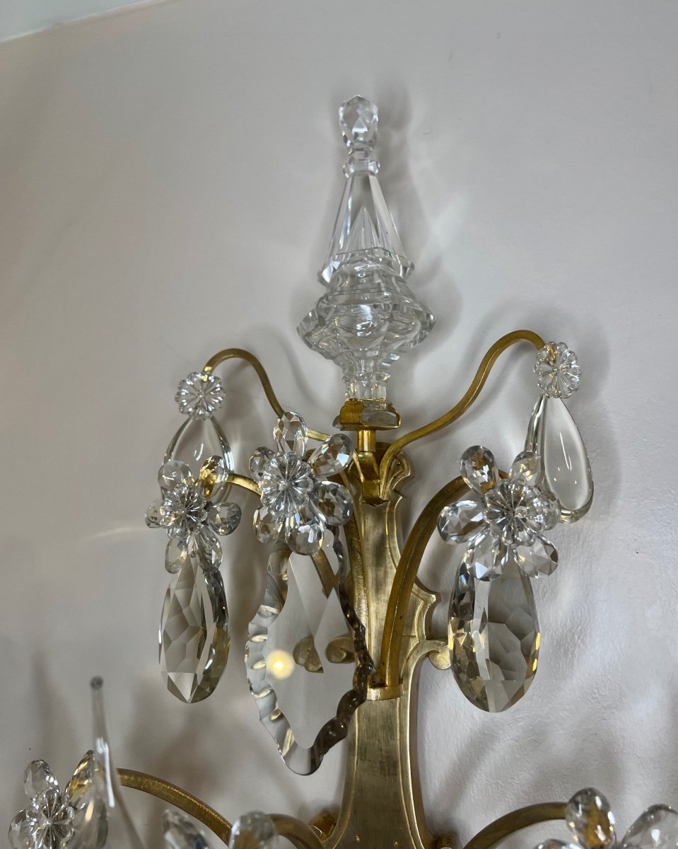 Large Pair Of 3-light Bronze And Crystal Wall Lights -photo-3