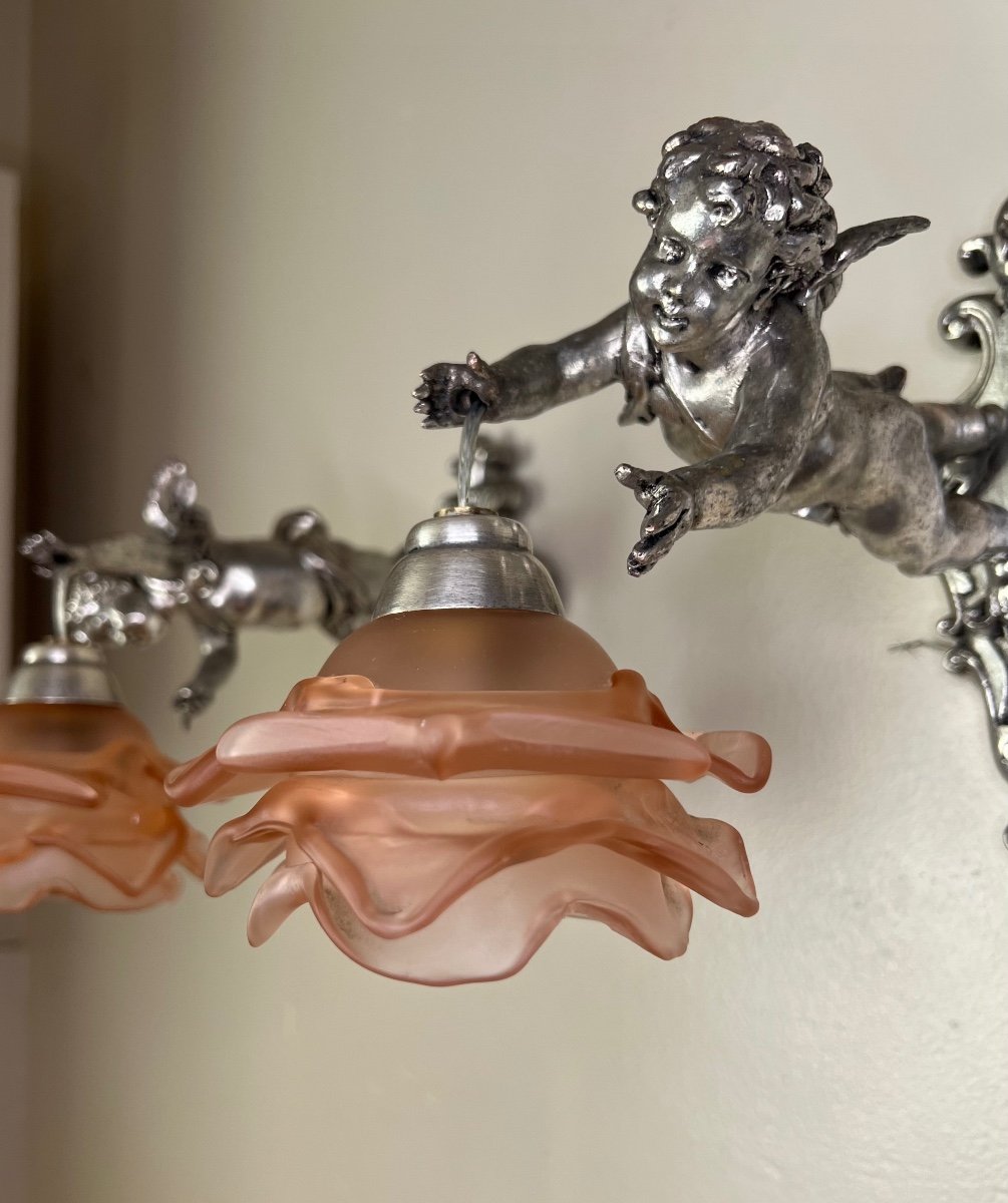 Pair Of Wall Lights, Cherubs, Angels, Silver-photo-3