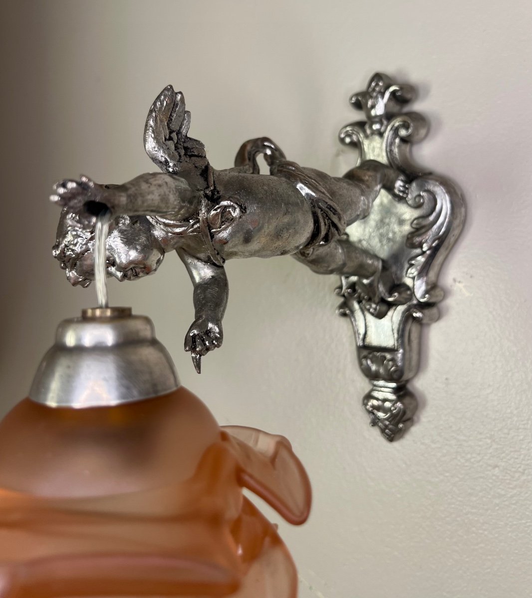 Pair Of Wall Lights, Cherubs, Angels, Silver-photo-4