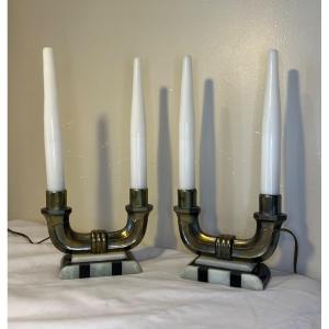 Pair Of Fireplace Lamps