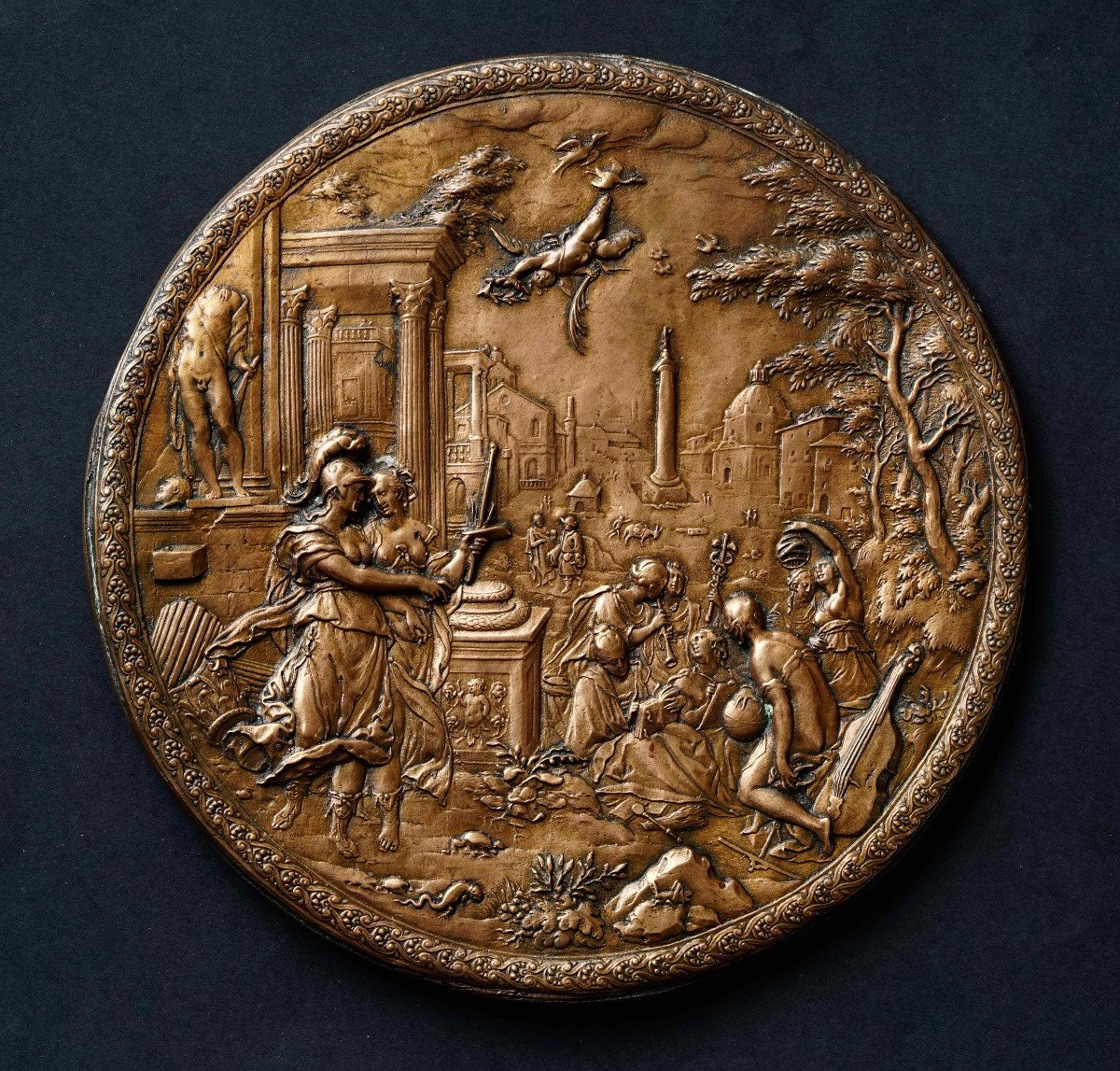 Copper Medallion: Minerva Presenting The Allegory Of Liberal Arts Painting.