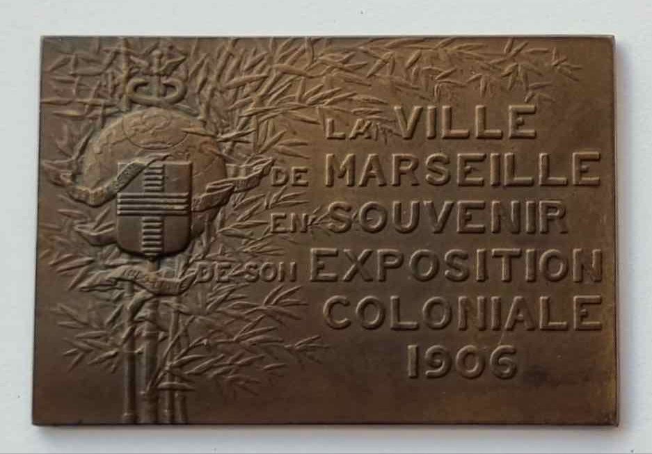 Plaque In Bonze City Of Marseille Souvenir Of The Colonial Exhibition 1906-photo-2