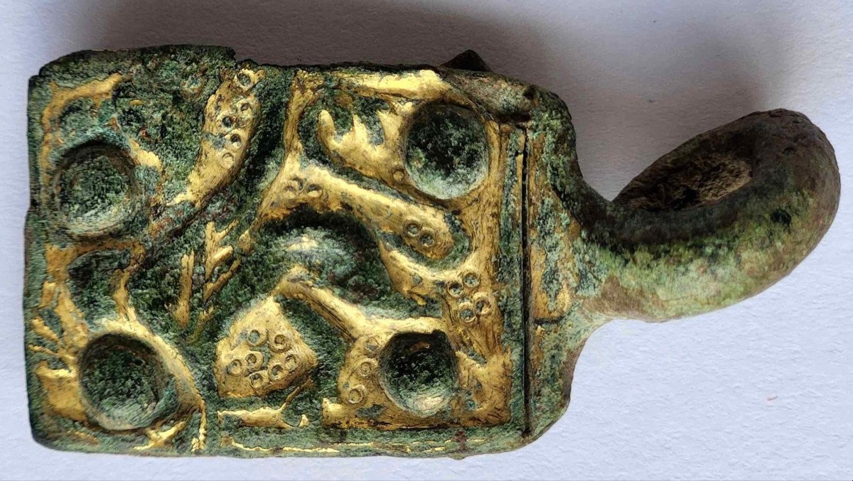 Medieval Gilt Bronze Buckle Plate: Griffin